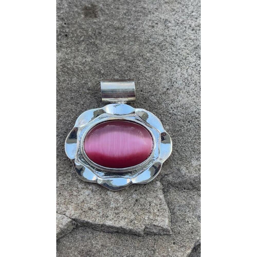 Vintage Pink Moonstone Cat eye Oval Pendant Slide See Pics And Description
